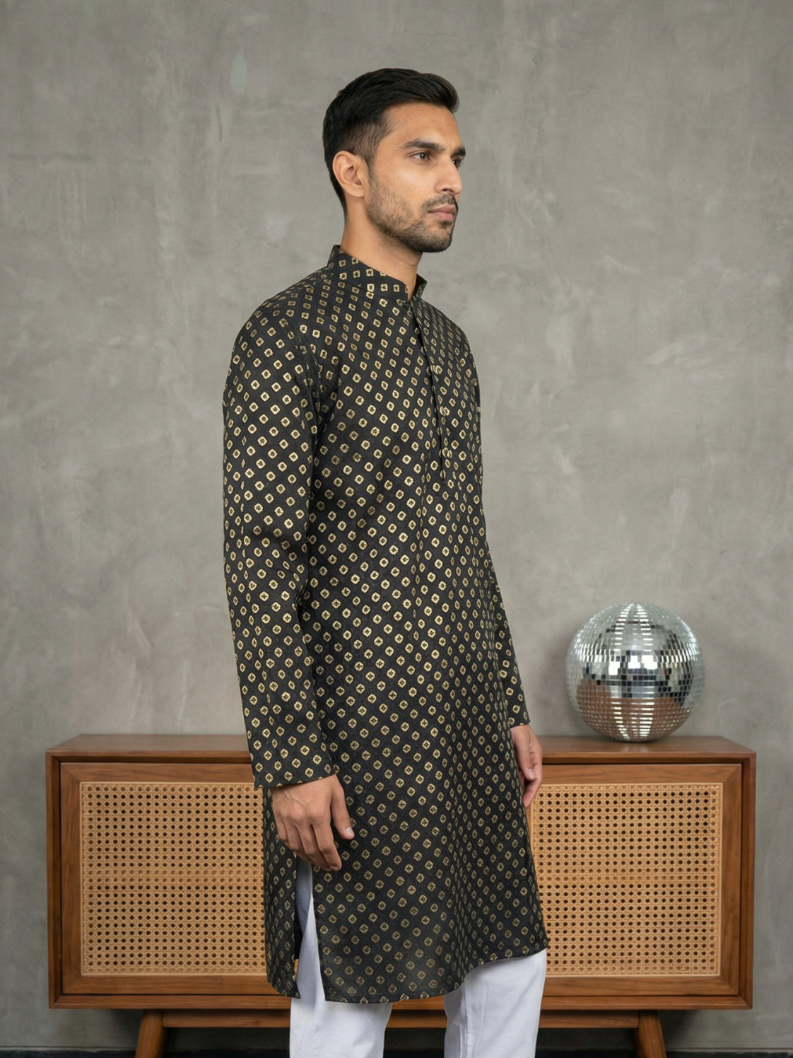 Festive Cotton Blend Printed Kurta ( 65KO 5421Black ) [FF] [P-11-10]