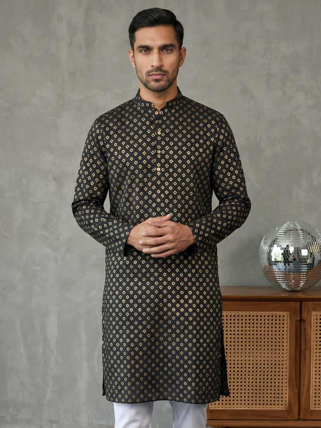 Festive Cotton Blend Printed Kurta ( 65KO 5421Black ) [FF] [P-11-10]