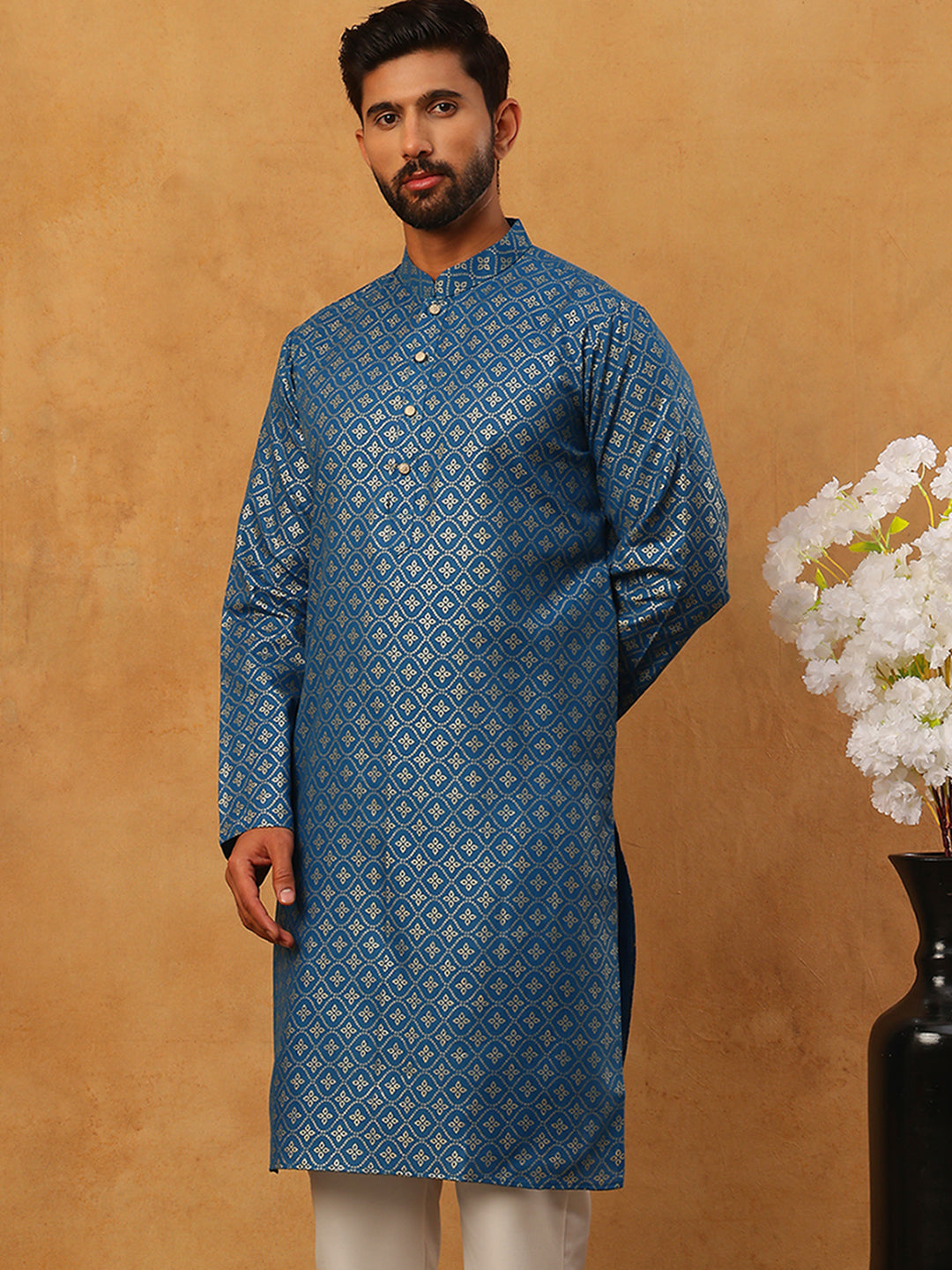 Festive Cotton Blend Printed Kurta (65KO 5421 Blue ) [FF] [P-11-10]
