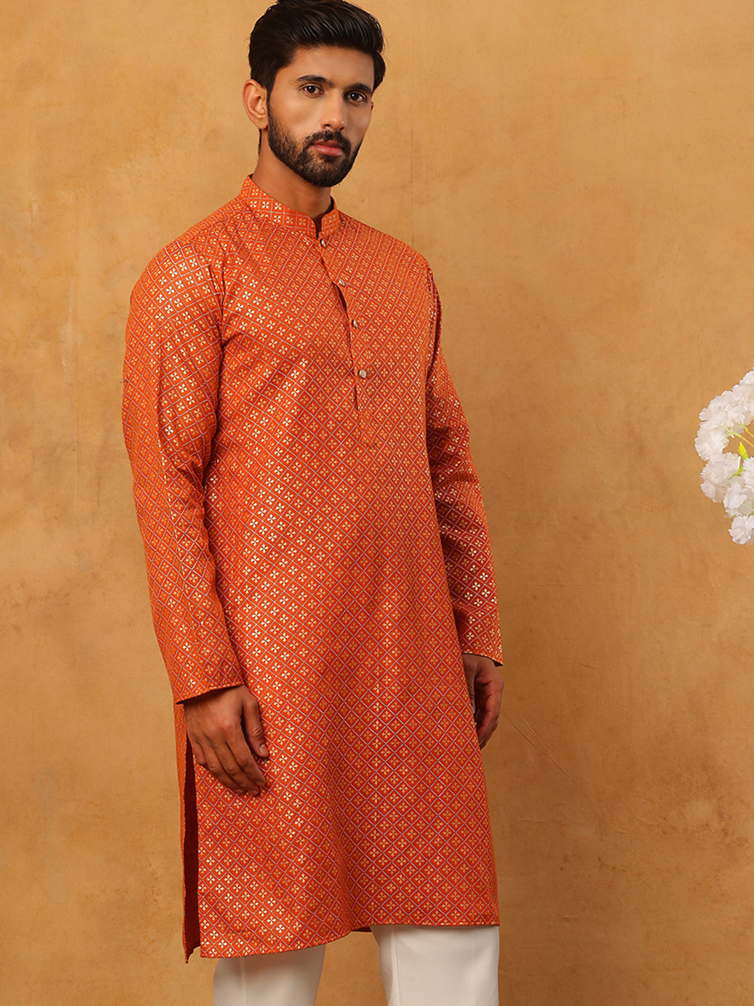Festive Cotton Blend Printed Kurta (65KO 5421 Orange ) [FF] [P-11-10]