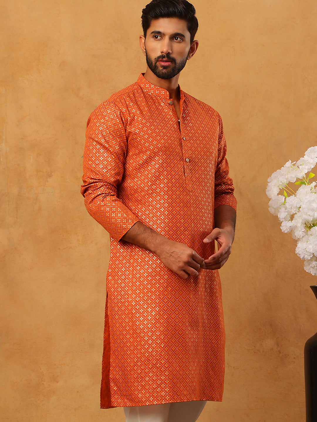 Festive Cotton Blend Printed Kurta (65KO 5421 Orange ) [FF] [P-11-10]