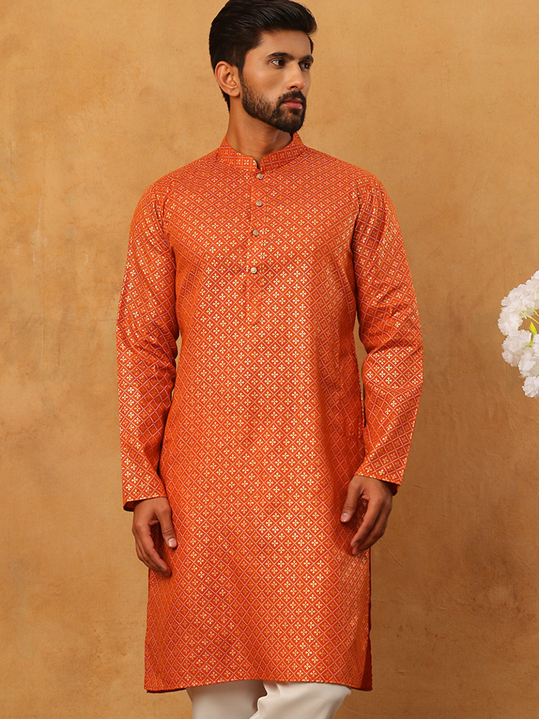 Festive Cotton Blend Printed Kurta (65KO 5421 Orange ) [FF] [P-11-10]