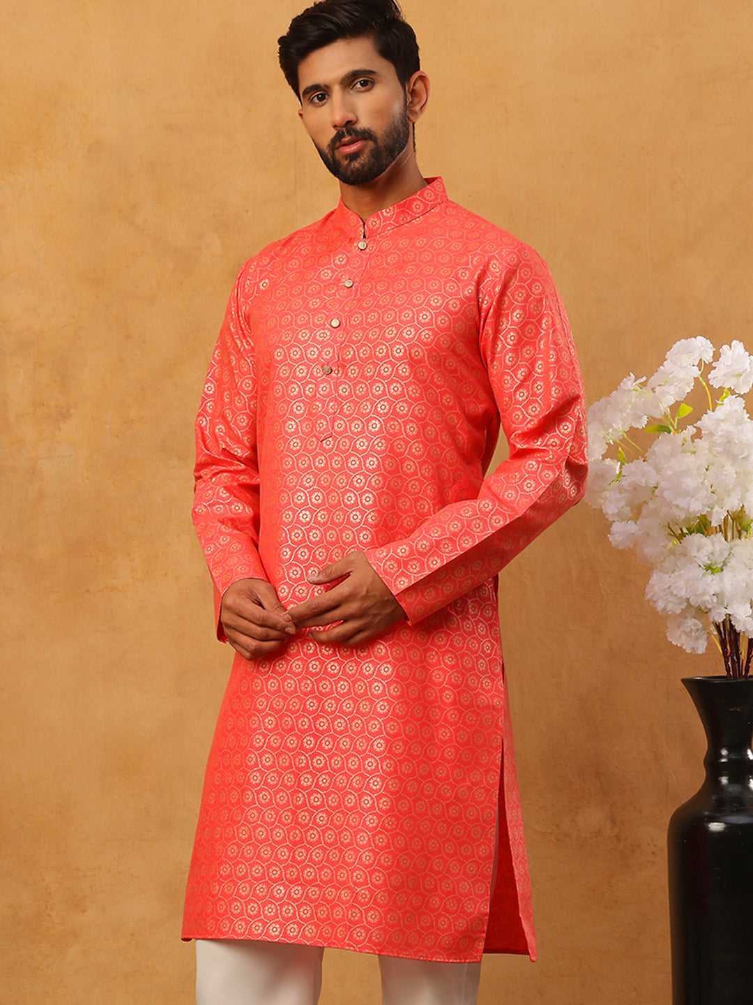 Festive Cotton Blend Printed Kurta (65KO 5421 Peach ) [FF] [P-11-10]