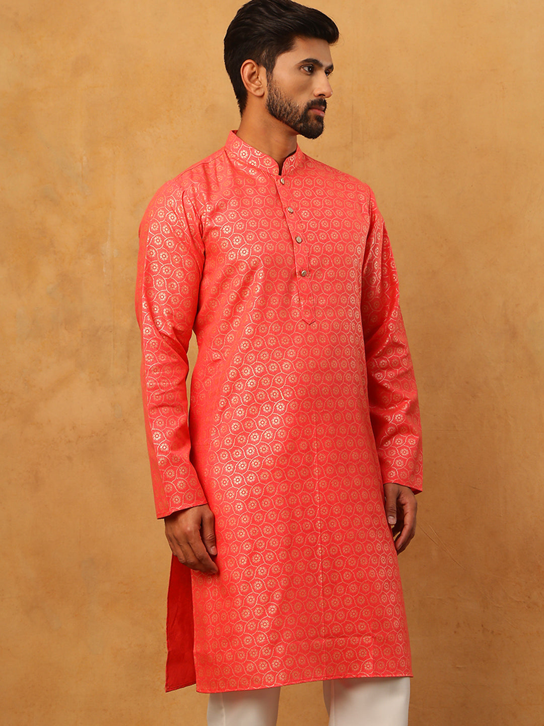 Festive Cotton Blend Printed Kurta (65KO 5421 Peach ) [FF] [P-11-10]