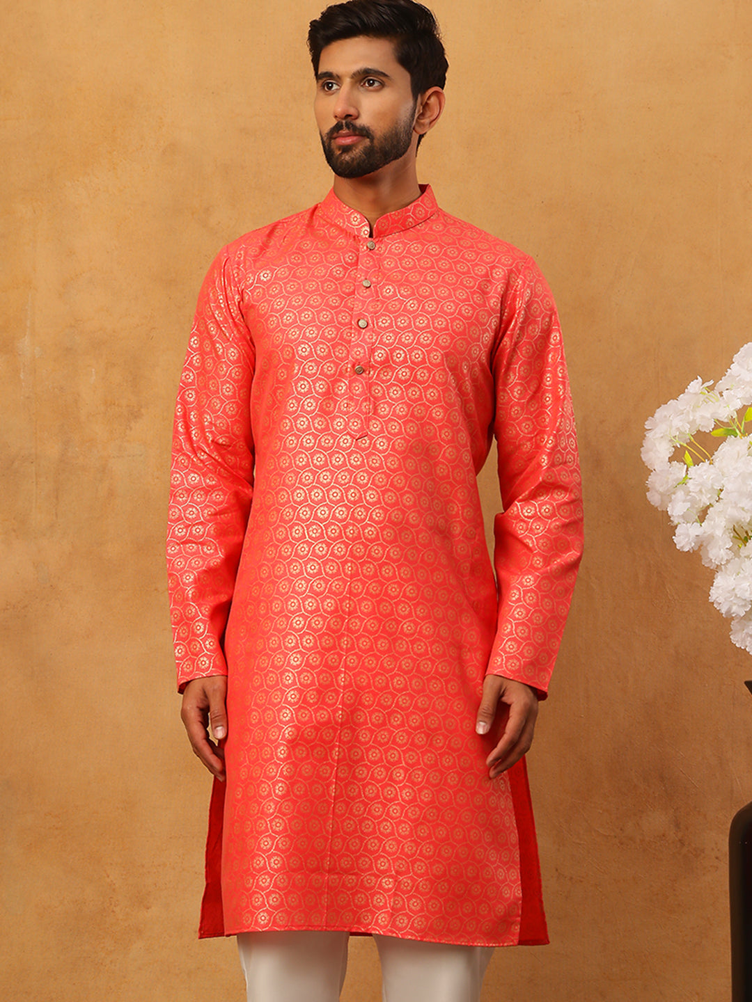 Festive Cotton Blend Printed Kurta (65KO 5421 Peach ) [FF] [P-11-10]