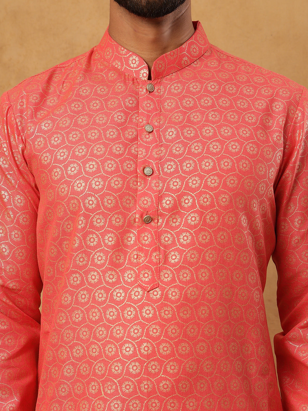Festive Cotton Blend Printed Kurta (65KO 5421 Peach ) [FF] [P-11-10]