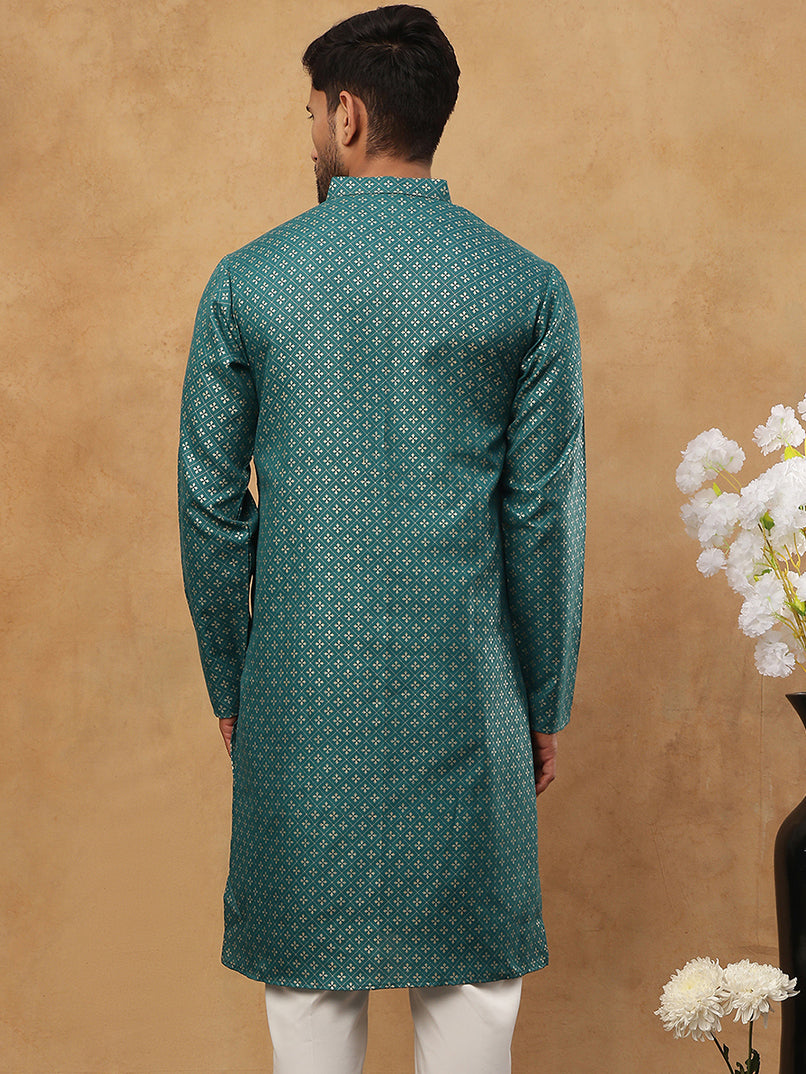 Festive Cotton Blend Printed Kurta ( 65KO 5421Sea-Green S ) [FF] [P-11-10]