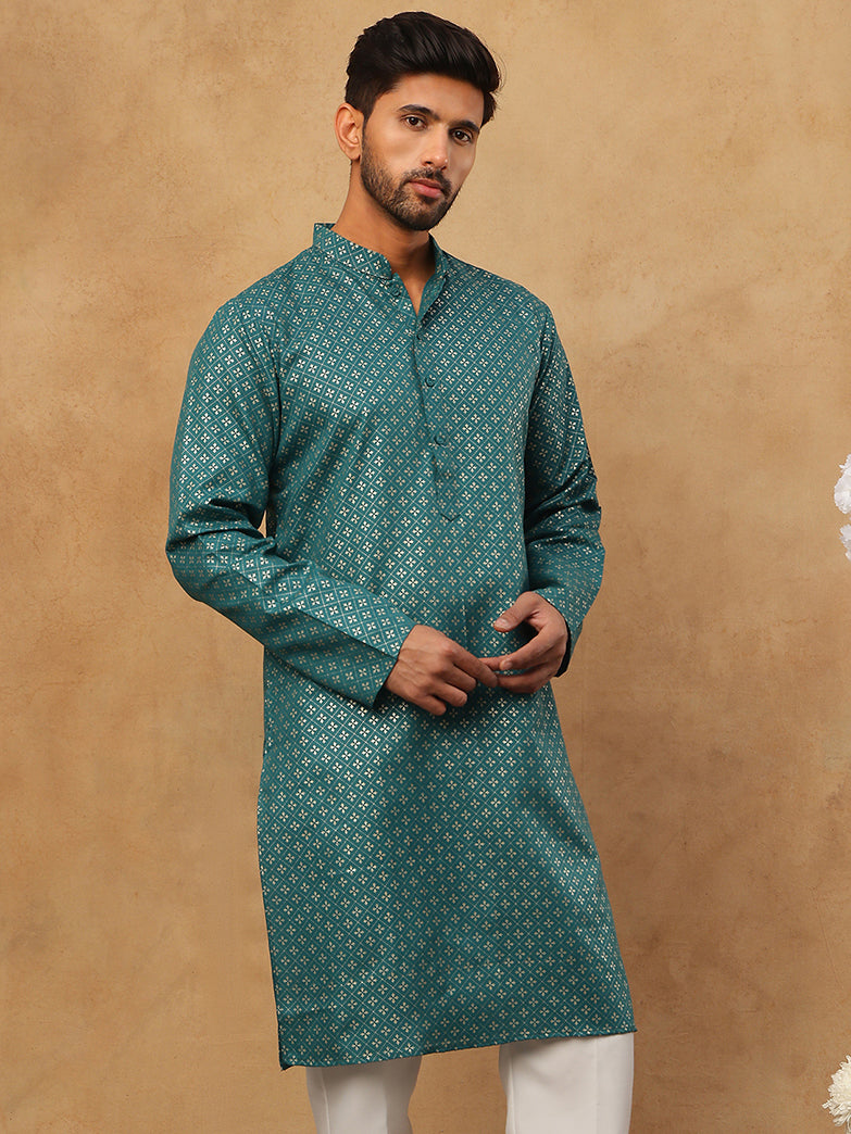 Festive Cotton Blend Printed Kurta ( 65KO 5421Sea-Green S ) [FF] [P-11-10]