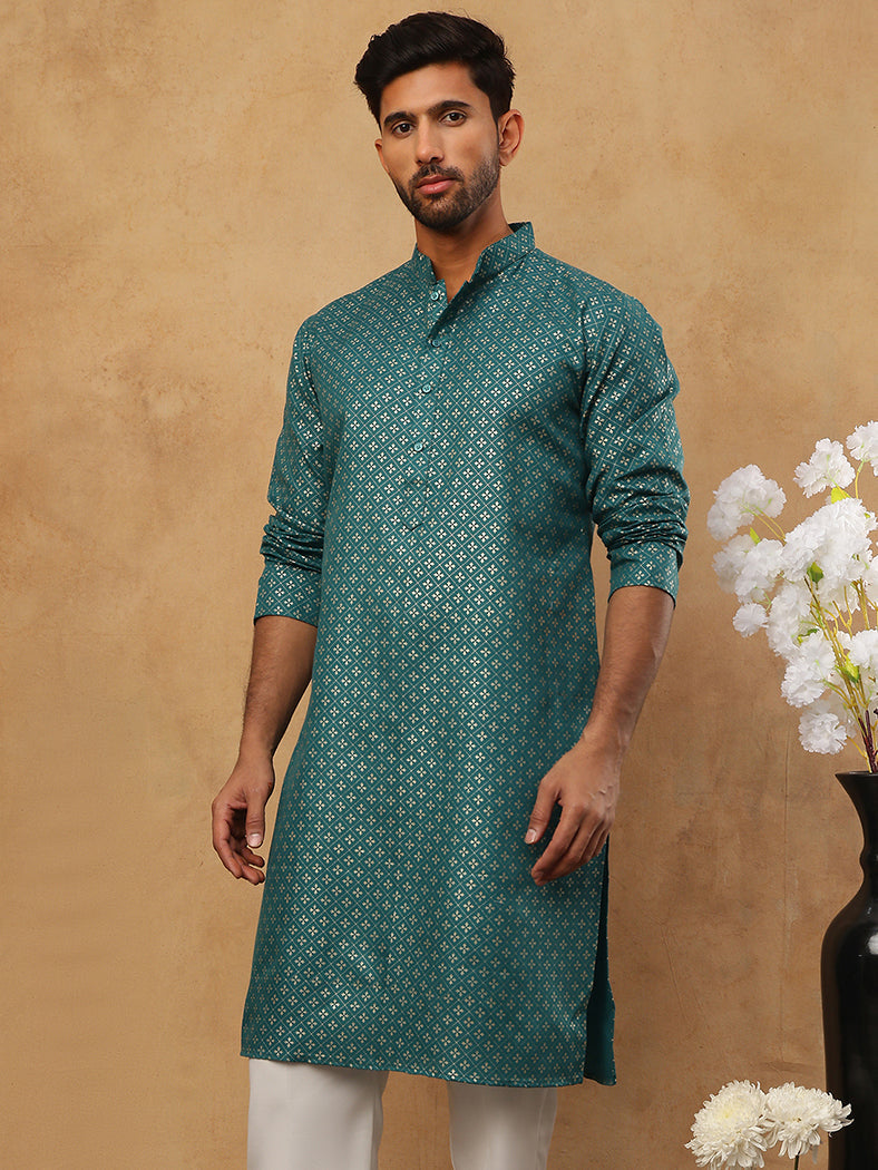 Festive Cotton Blend Printed Kurta ( 65KO 5421Sea-Green S ) [FF] [P-11-10]