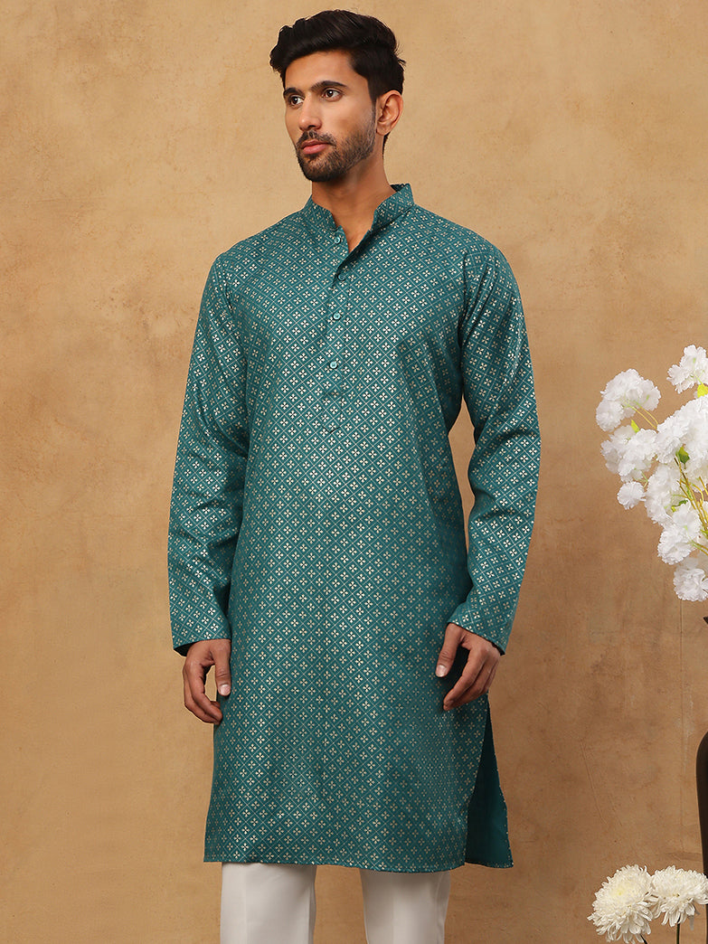 Festive Cotton Blend Printed Kurta ( 65KO 5421Sea-Green S ) [FF] [P-11-10]