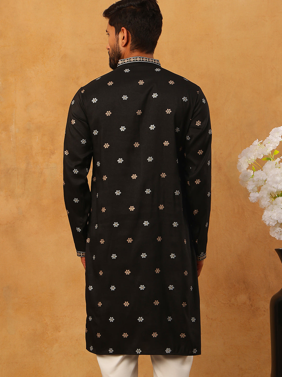 Ethnic Silk Blend Foil Print Kurta (65KO 5422 Black ) [FF] [J-1]