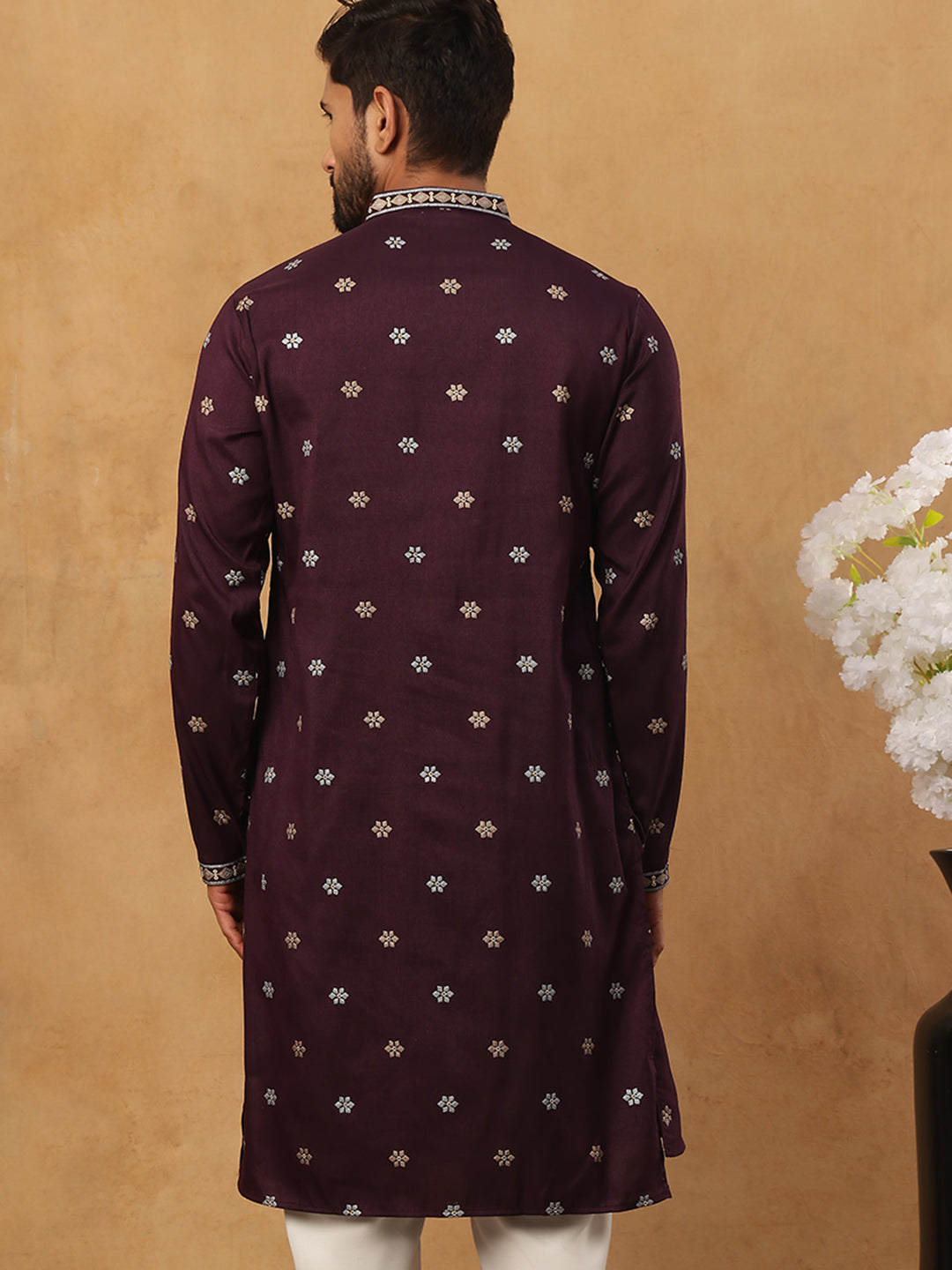 Ethnic Silk Blend Foil Print Kurta (65KO 5422 Purple ) [FF] [J-1]