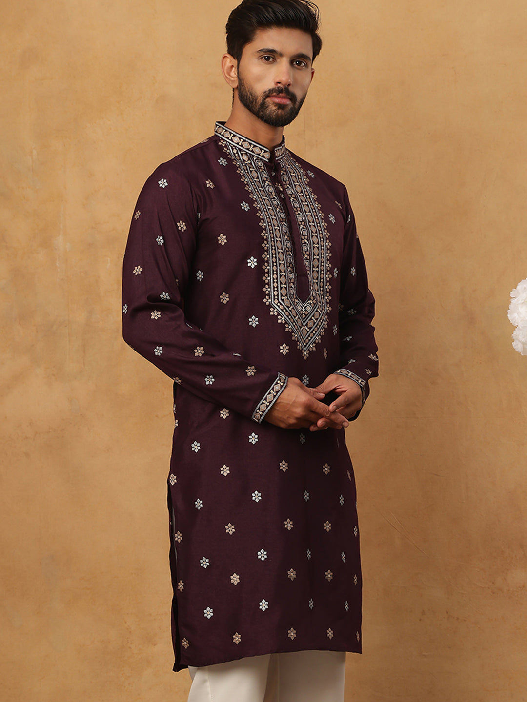 Ethnic Silk Blend Foil Print Kurta (65KO 5422 Purple ) [FF] [J-1]