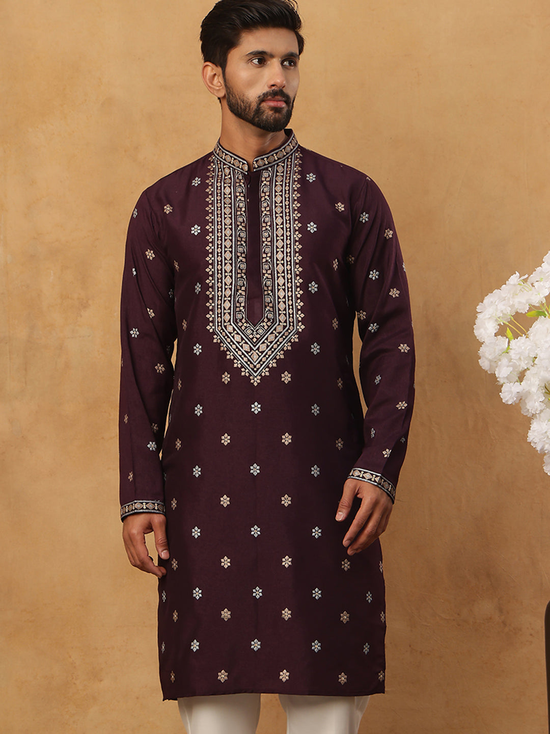 Ethnic Silk Blend Foil Print Kurta (65KO 5422 Purple ) [FF] [J-1]