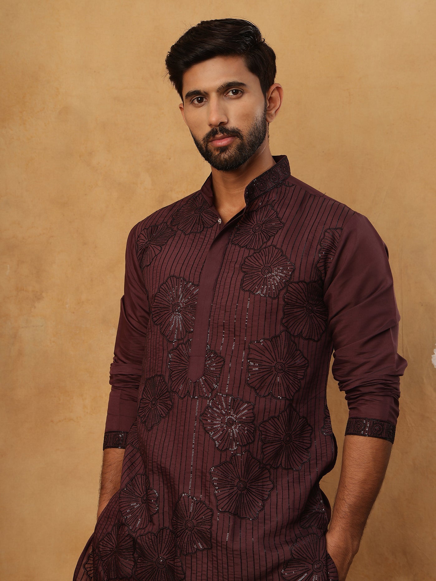 Silk Blend Embroidered Kurta (65KO 5423 Maroon ) [FF] [Q-11-14]