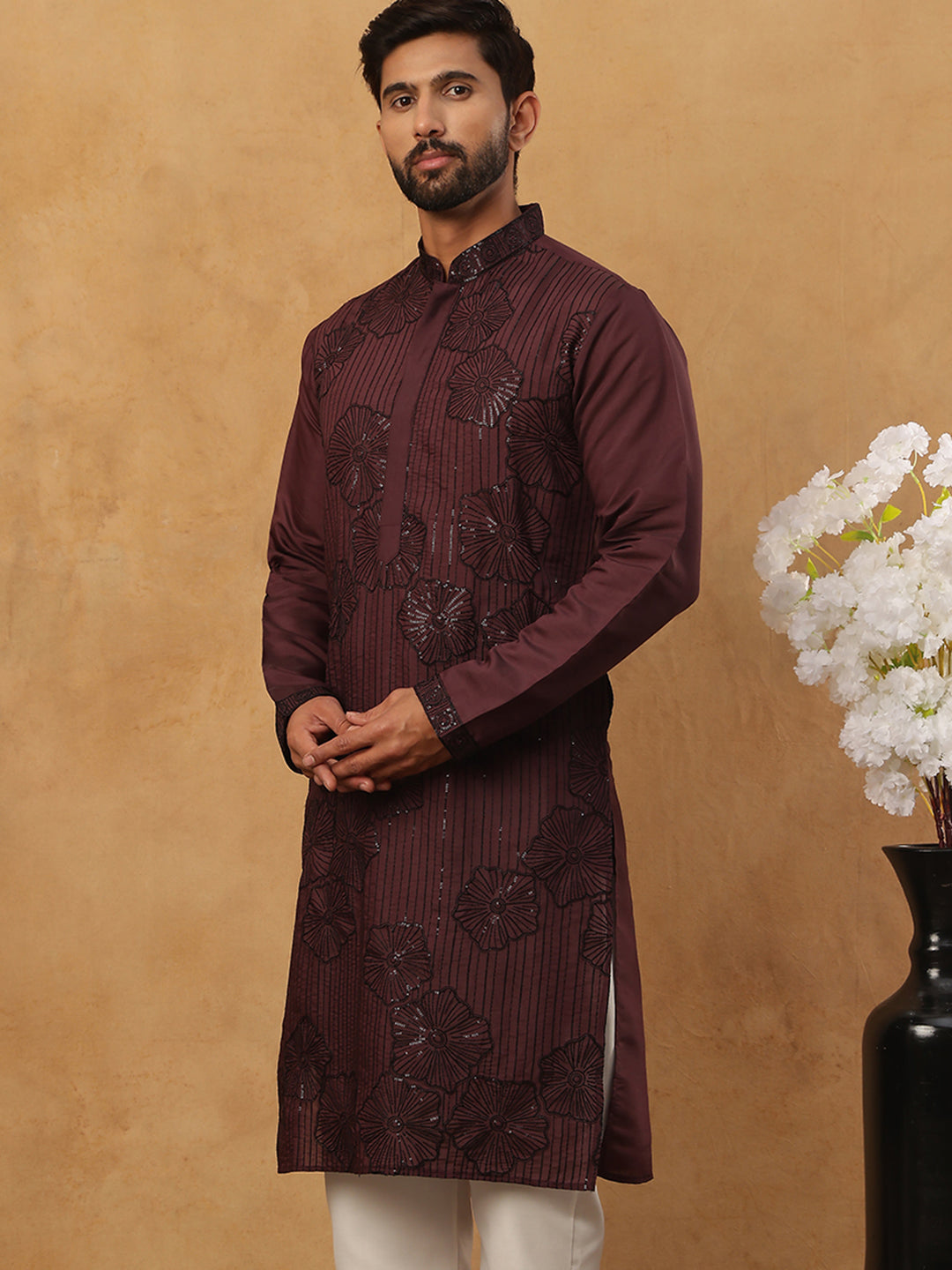 Silk Blend Embroidered Kurta (65KO 5423 Maroon ) [FF] [Q-11-14]