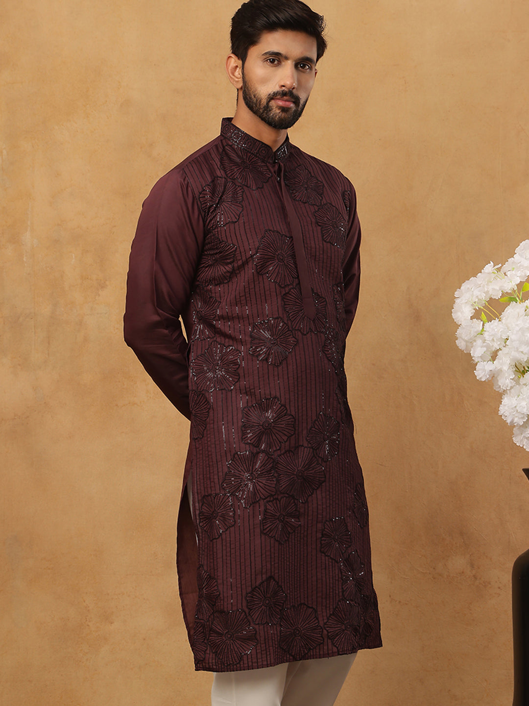 Silk Blend Embroidered Kurta (65KO 5423 Maroon ) [FF] [Q-11-14]