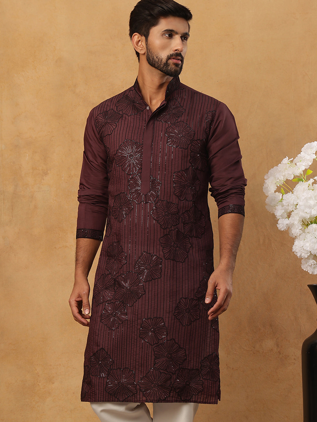 Silk Blend Embroidered Kurta (65KO 5423 Maroon ) [FF] [Q-11-14]