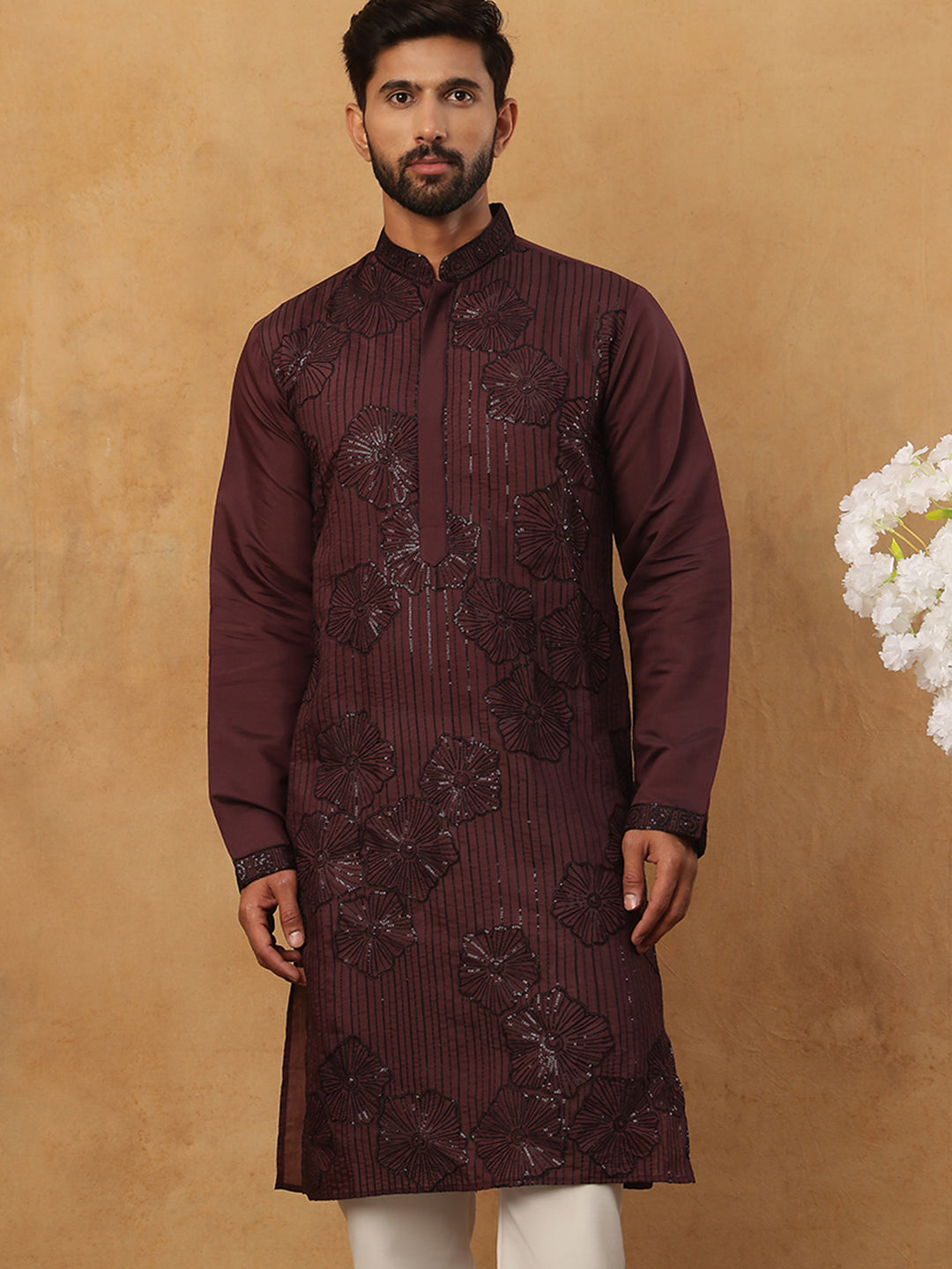 Silk Blend Embroidered Kurta (65KO 5423 Maroon ) [FF] [Q-11-14]