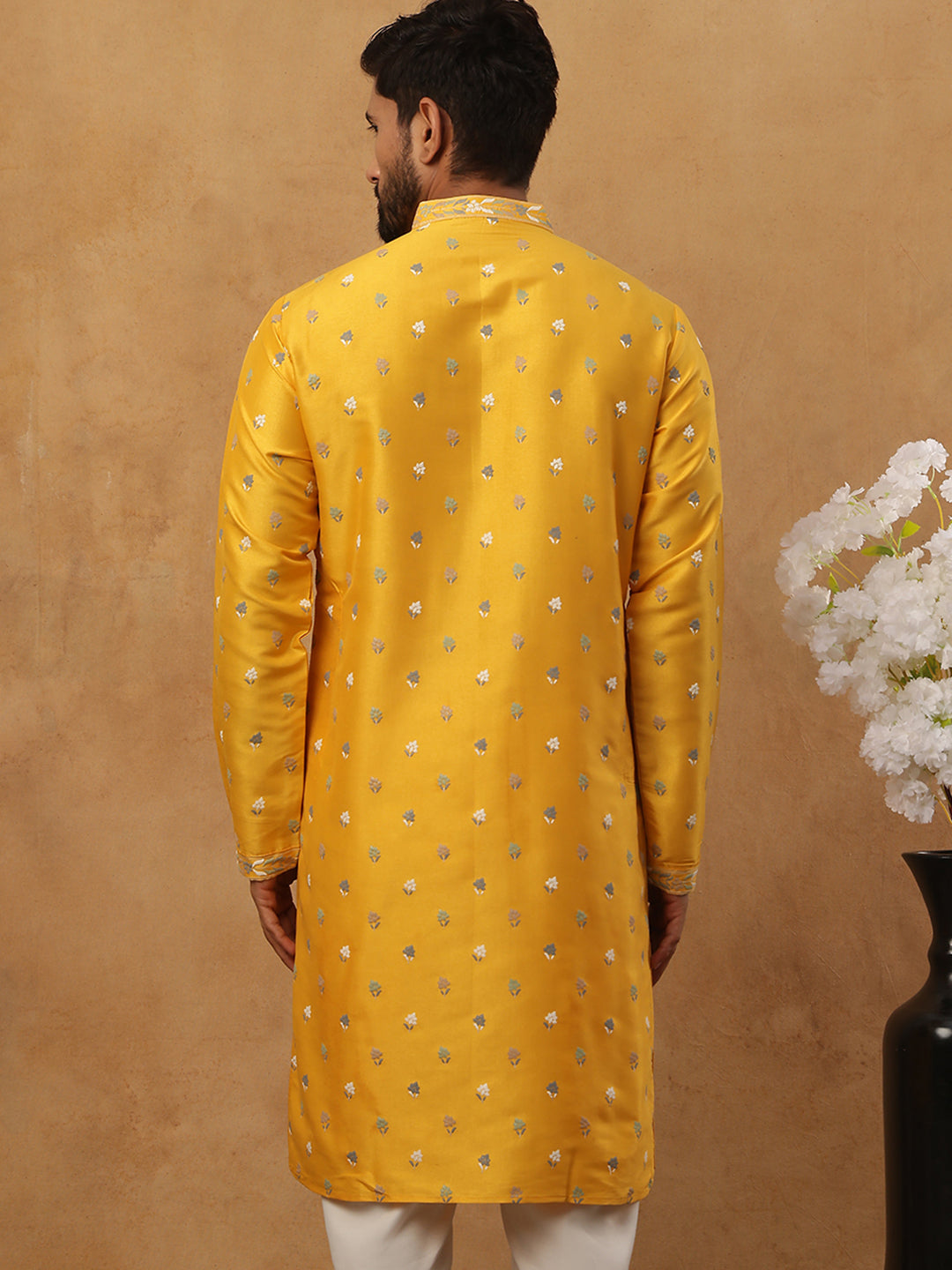 Men’s Festive Rubber Print Kurta (65KO 5424 Mustard ) [FF] [J-1]