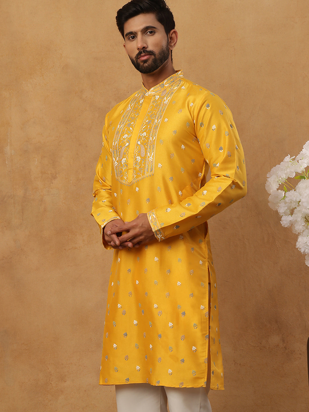 Men’s Festive Rubber Print Kurta (65KO 5424 Mustard ) [FF] [J-1]