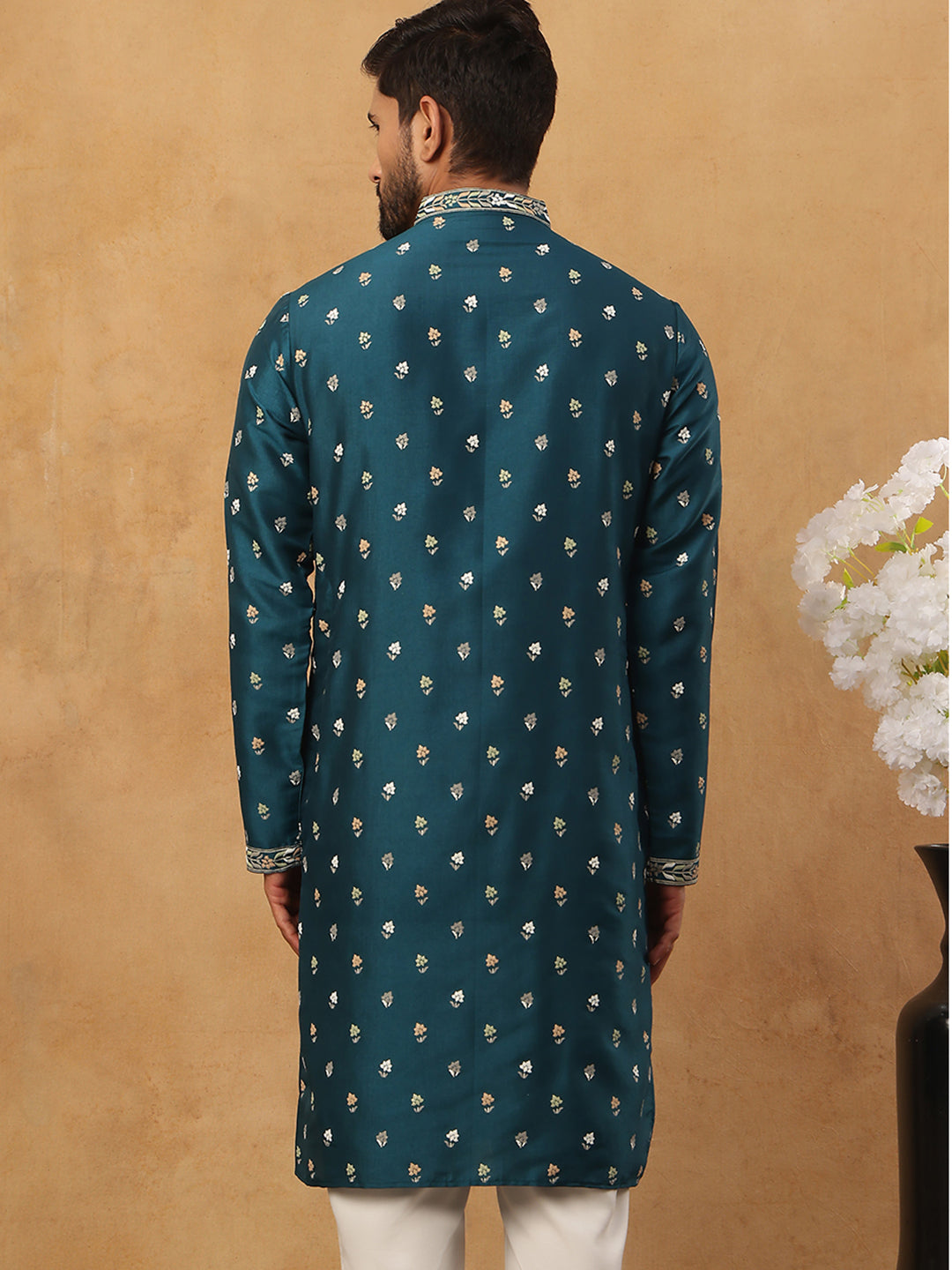 Men’s Festive Rubber Print Kurta (65KO 5424 Peacock ) [FF] [J-1]