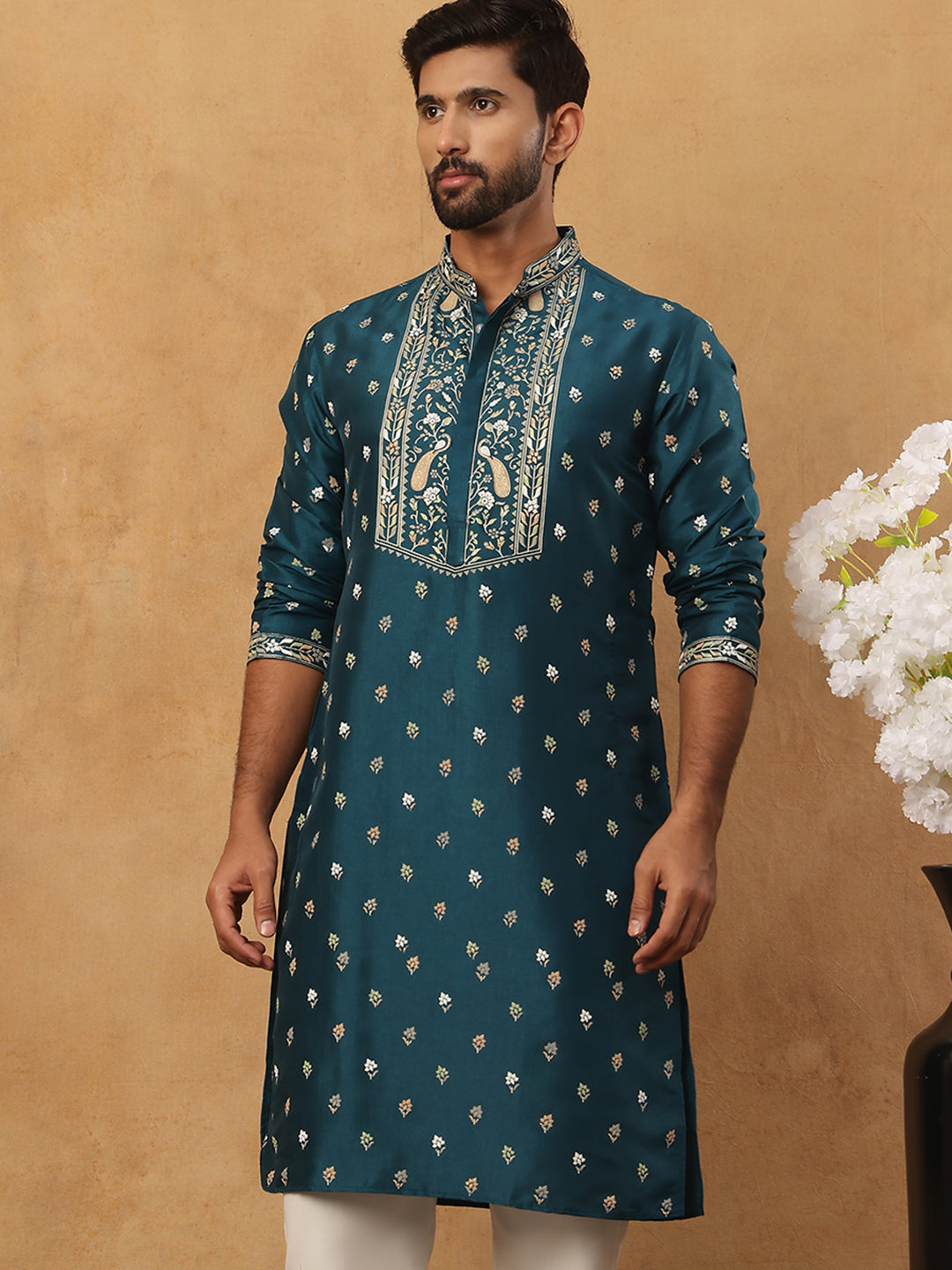 Men’s Festive Rubber Print Kurta (65KO 5424 Peacock ) [FF] [J-1]