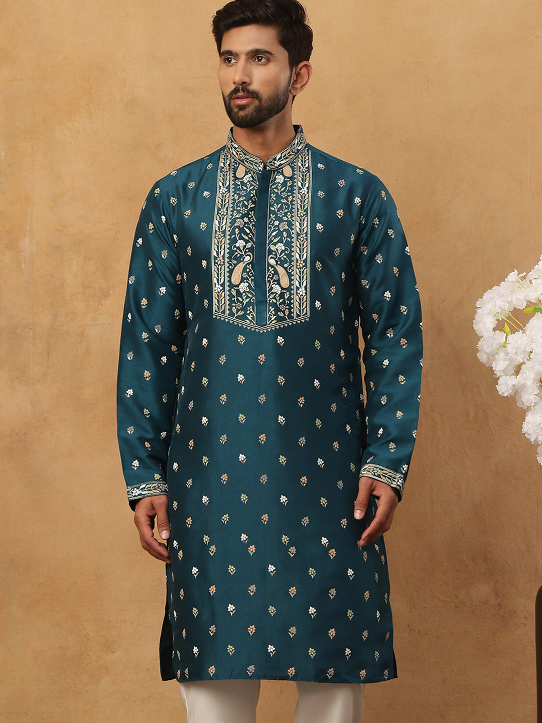 Men’s Festive Rubber Print Kurta (65KO 5424 Peacock ) [FF] [J-1]