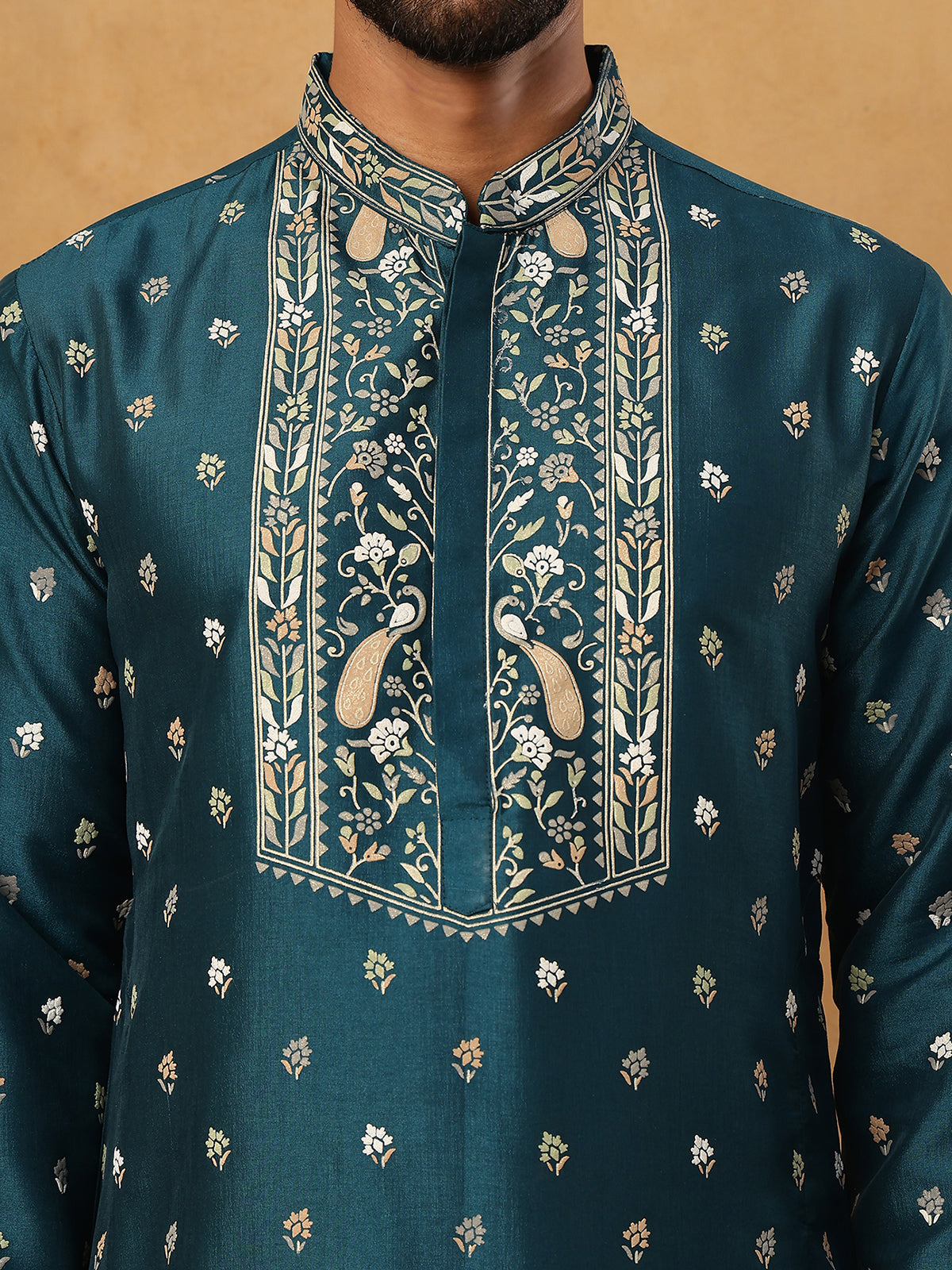 Men’s Festive Rubber Print Kurta (65KO 5424 Peacock ) [FF] [J-1]