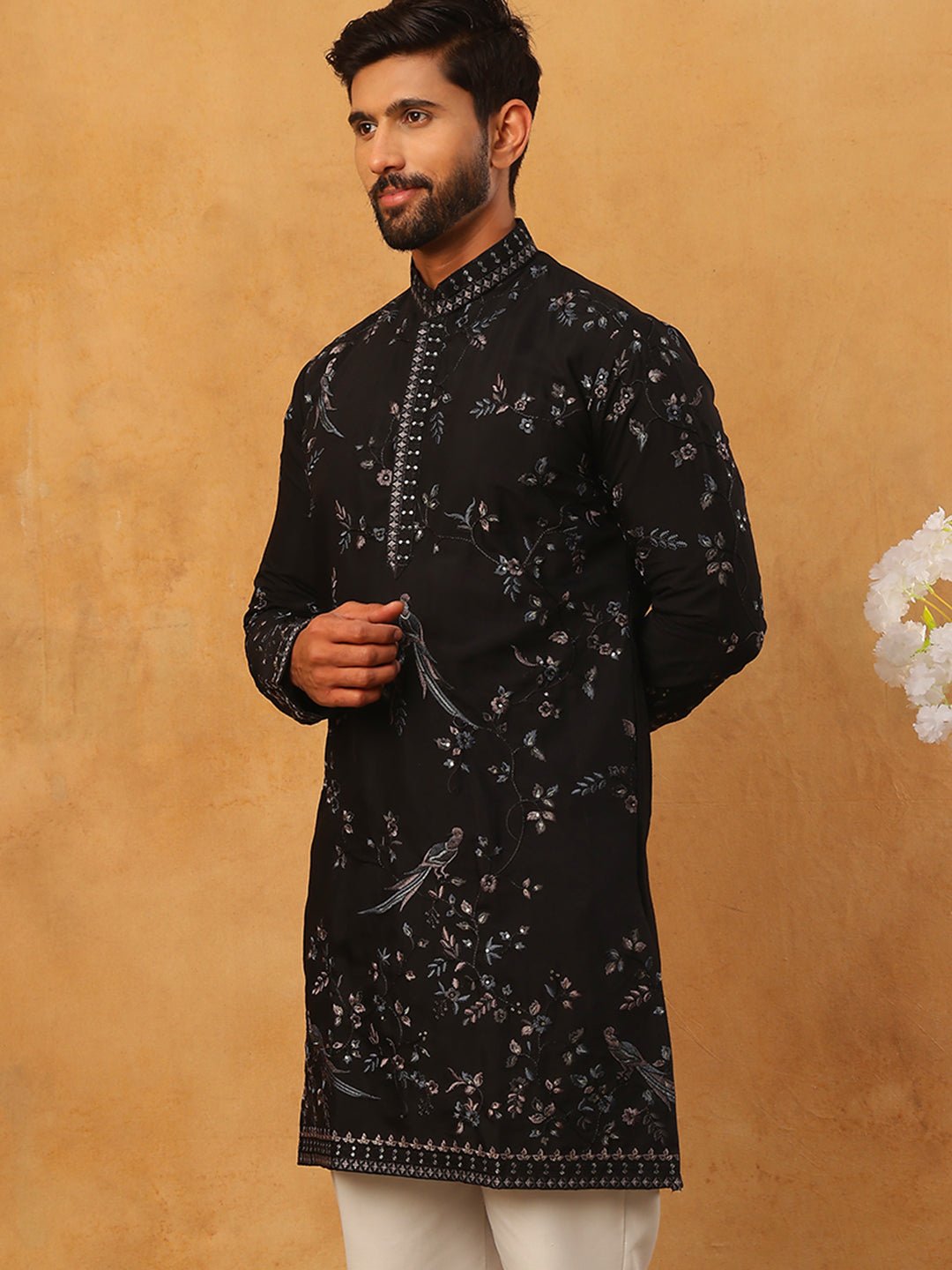Silk Blend Embroidered Kurta (65KO 5426 Black ) [FF] [A-1-4]