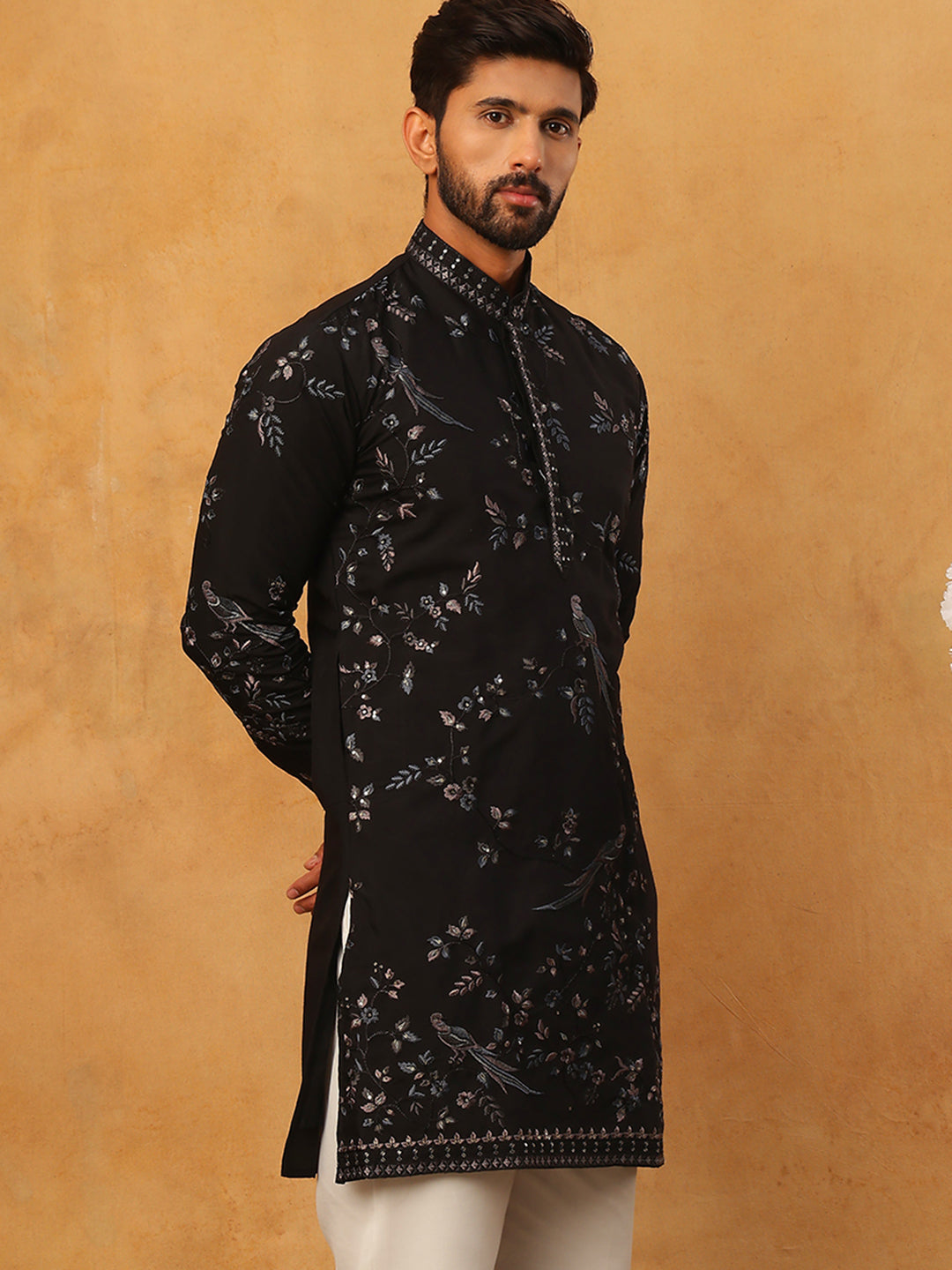 Silk Blend Embroidered Kurta (65KO 5426 Black ) [FF] [A-1-4]