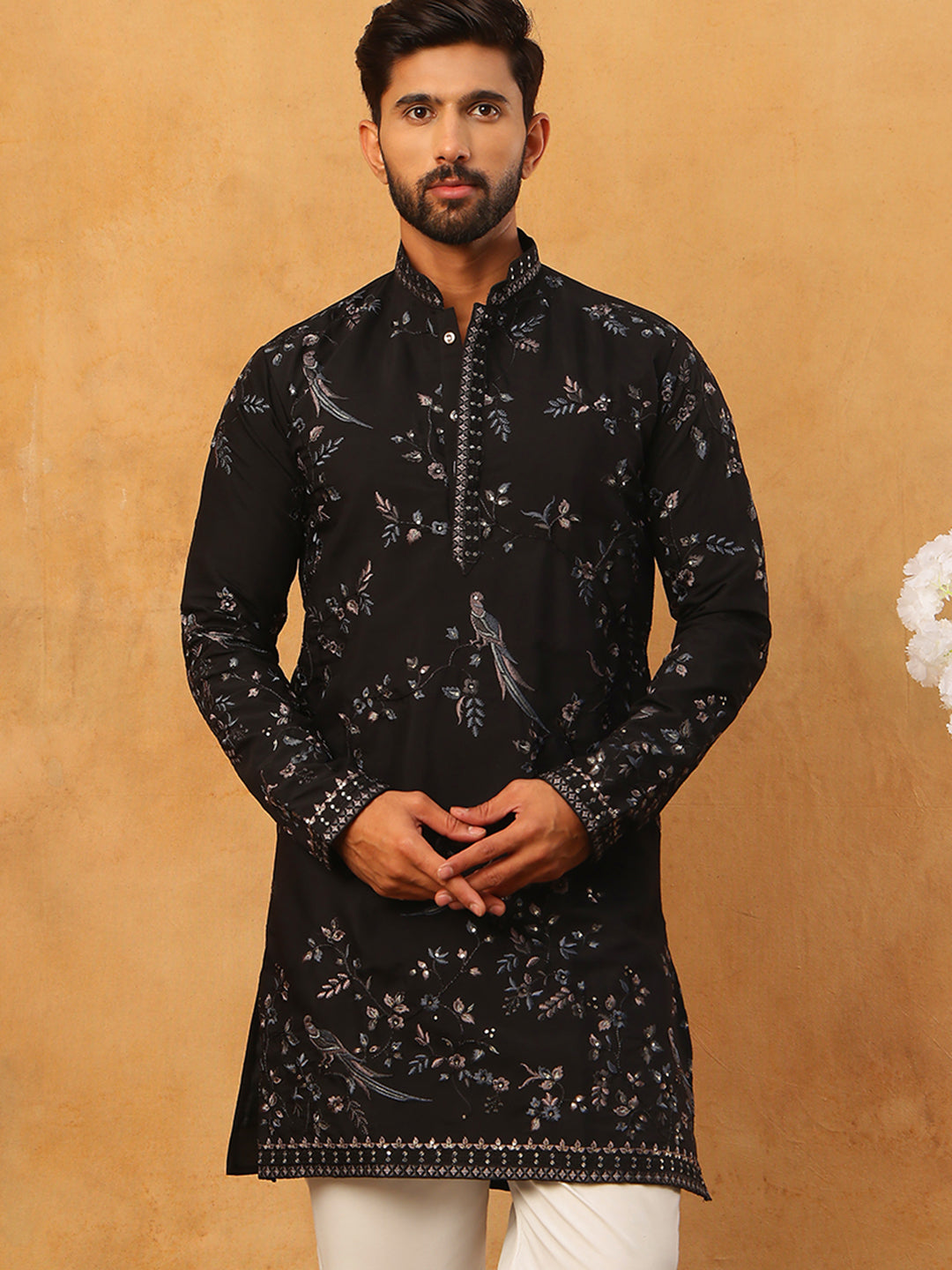 Silk Blend Embroidered Kurta (65KO 5426 Black ) [FF] [A-1-4]