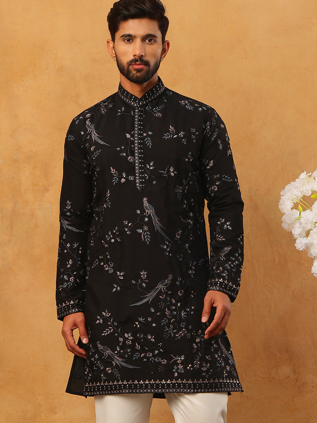 Silk Blend Embroidered Kurta (65KO 5426 Black ) [FF] [A-1-4]
