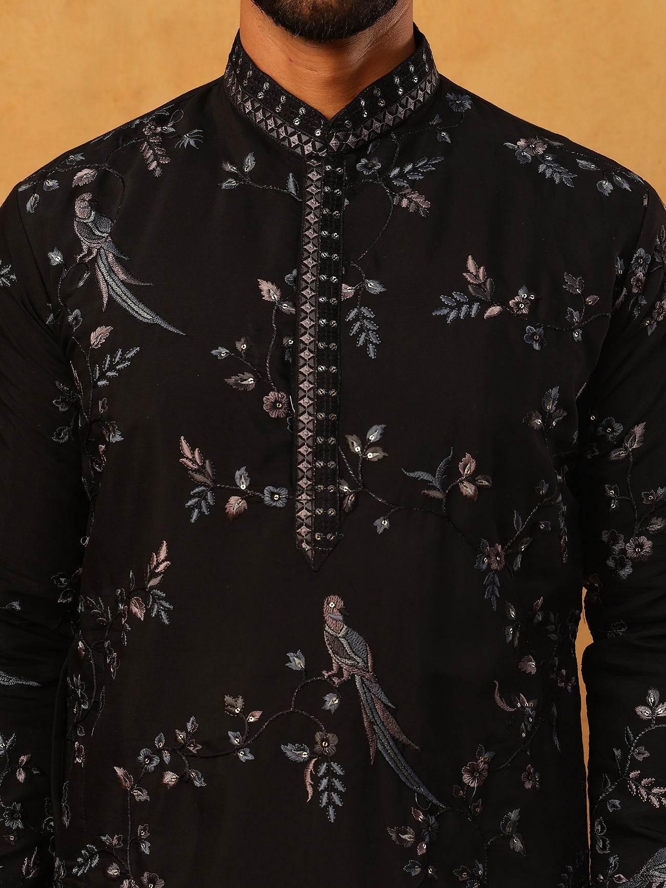 Silk Blend Embroidered Kurta (65KO 5426 Black ) [FF] [A-1-4]