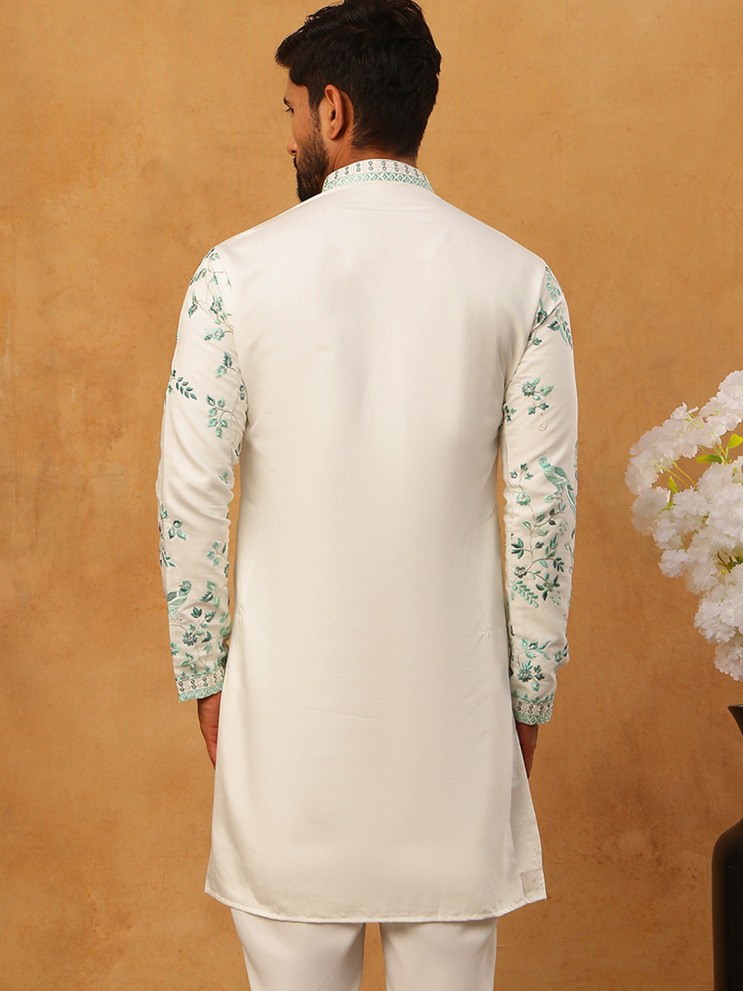 Silk Blend Embroidered Kurta (65KO 5426 White ) [FF] [A-1-4]