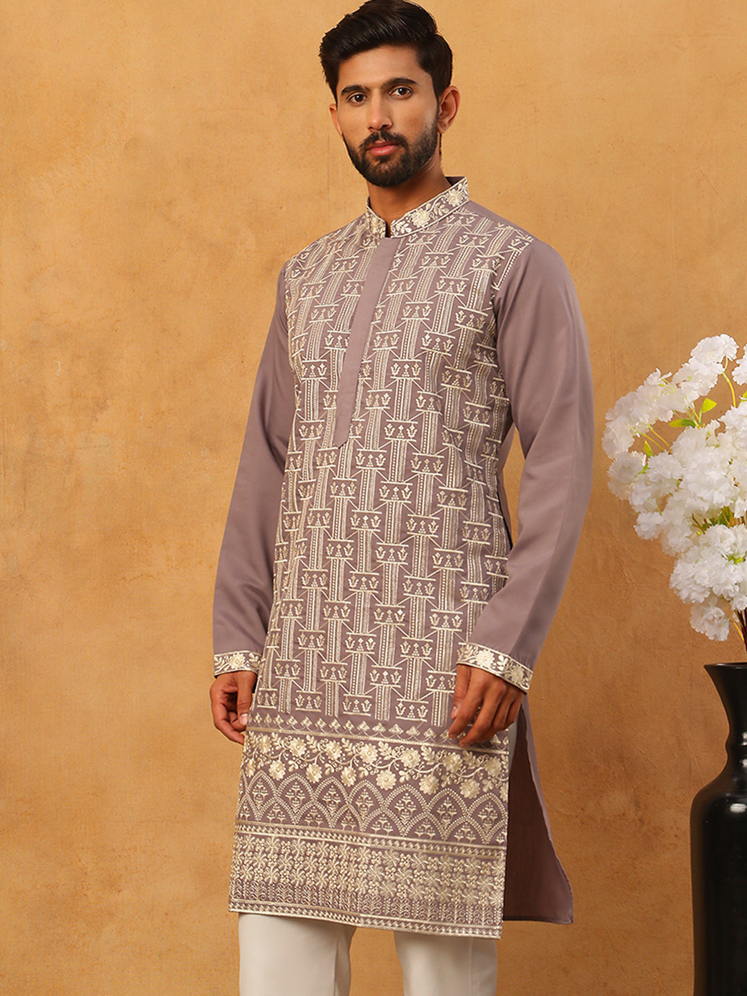 Classic Silk Blend Embroidered Kurta (65KO 5427 Purple ) [FF] [Q-11-14]