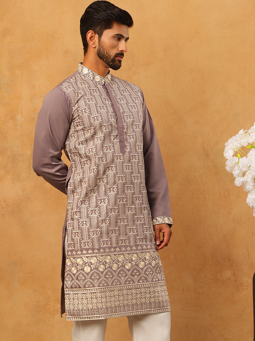 Classic Silk Blend Embroidered Kurta (65KO 5427 Purple ) [FF] [Q-11-14]