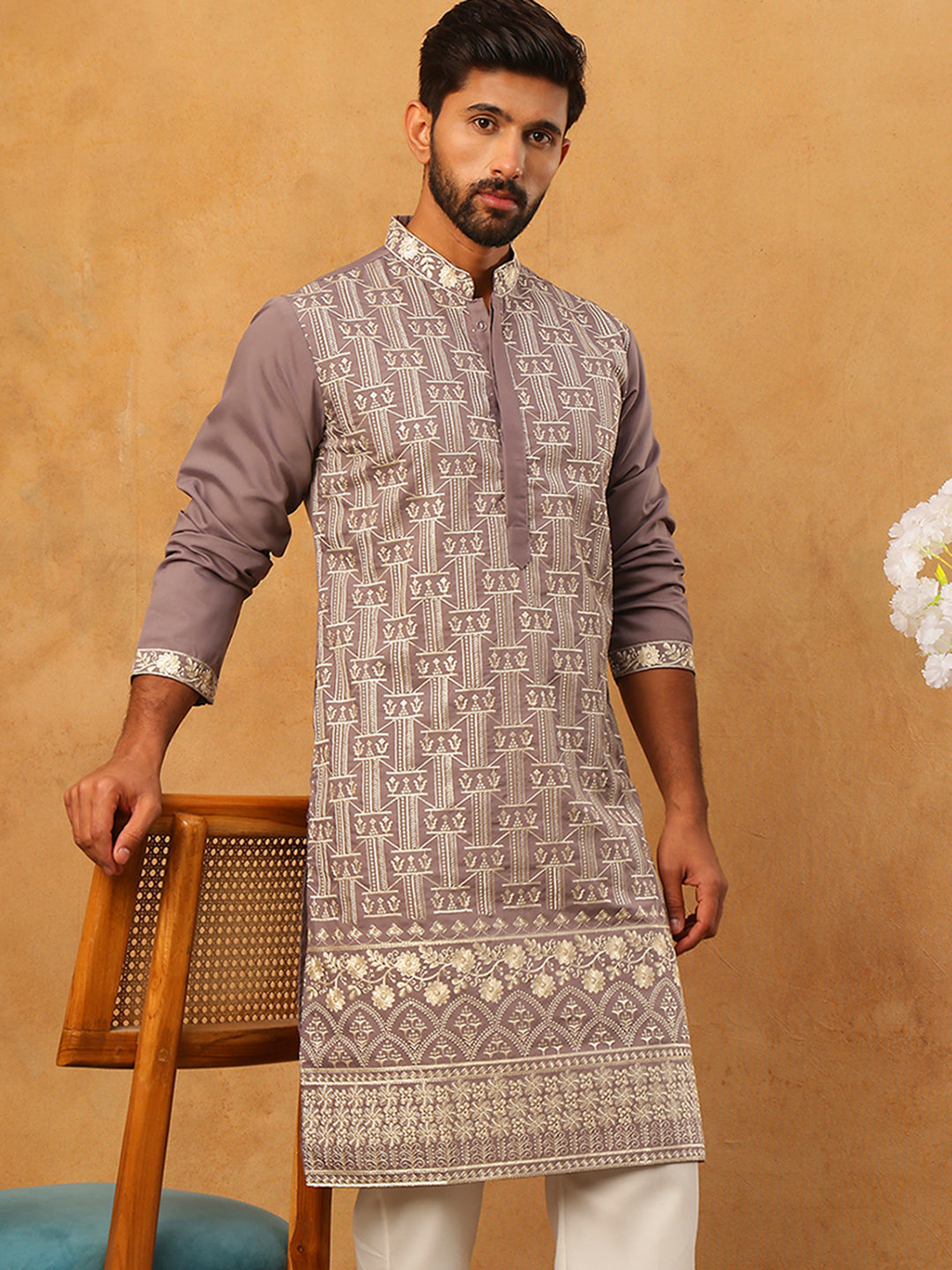 Classic Silk Blend Embroidered Kurta (65KO 5427 Purple ) [FF] [Q-11-14]