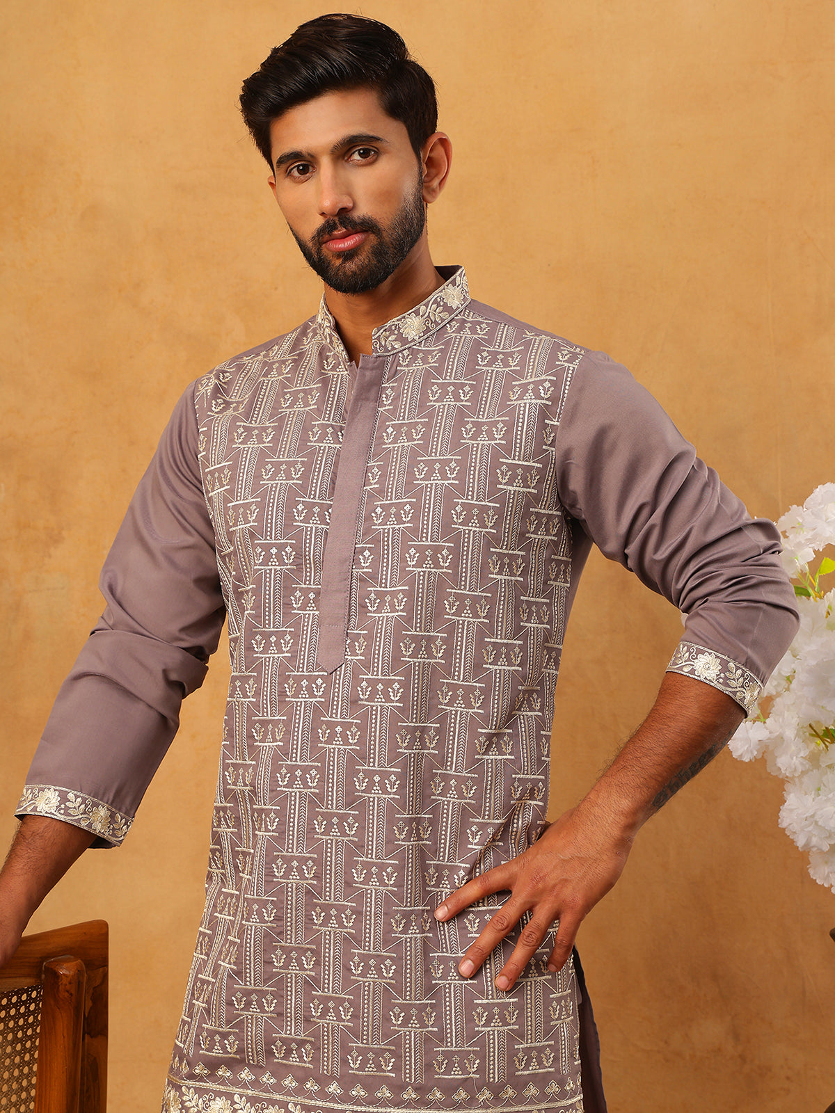 Classic Silk Blend Embroidered Kurta (65KO 5427 Purple ) [FF] [Q-11-14]