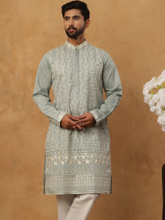 Classic Silk Blend Embroidered Kurta (65KO 5427 Rama ) [FF] [Q-11-14]