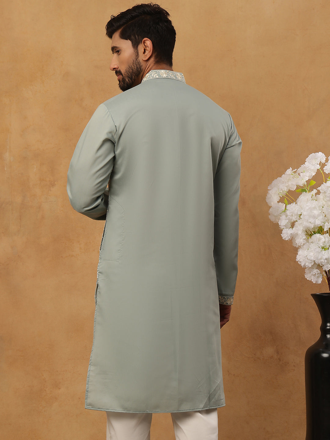 Classic Silk Blend Embroidered Kurta (65KO 5427 Rama ) [FF] [Q-11-14]