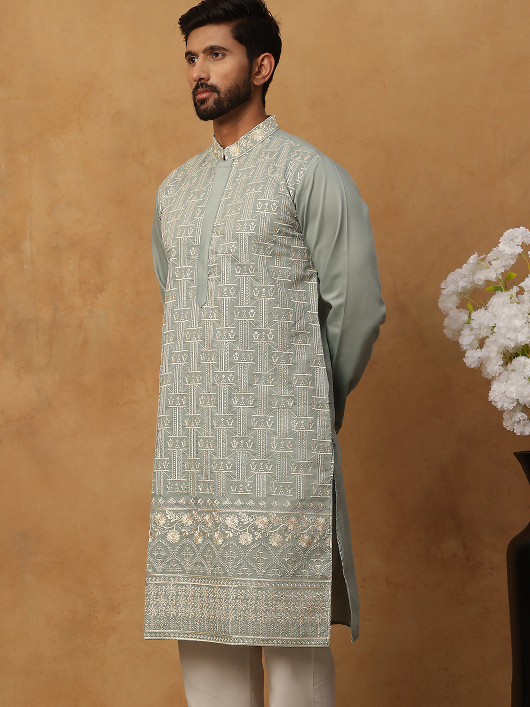 Classic Silk Blend Embroidered Kurta (65KO 5427 Rama ) [FF] [Q-11-14]