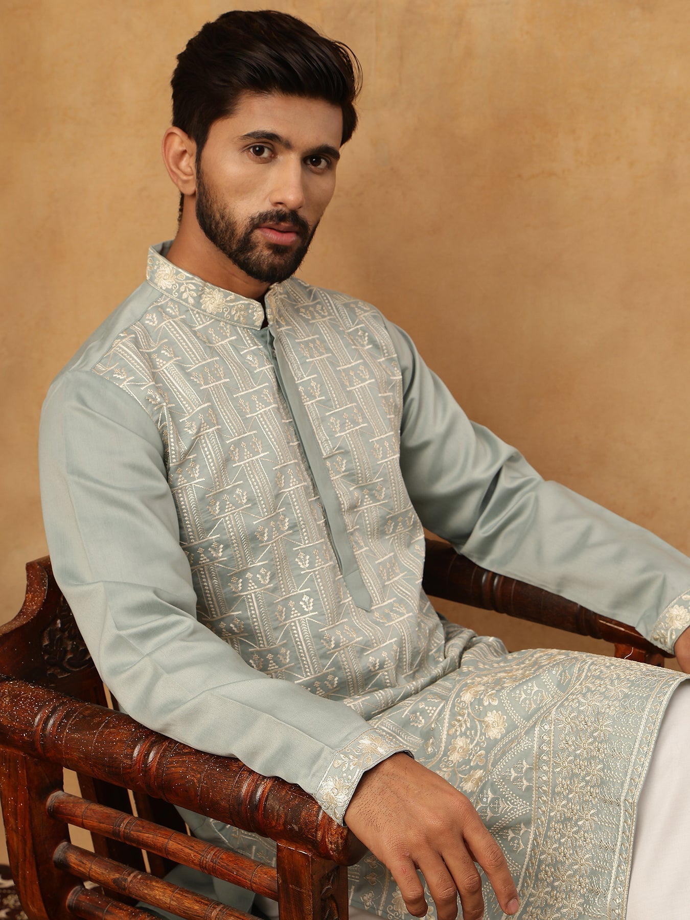 Classic Silk Blend Embroidered Kurta (65KO 5427 Rama ) [FF] [Q-11-14]