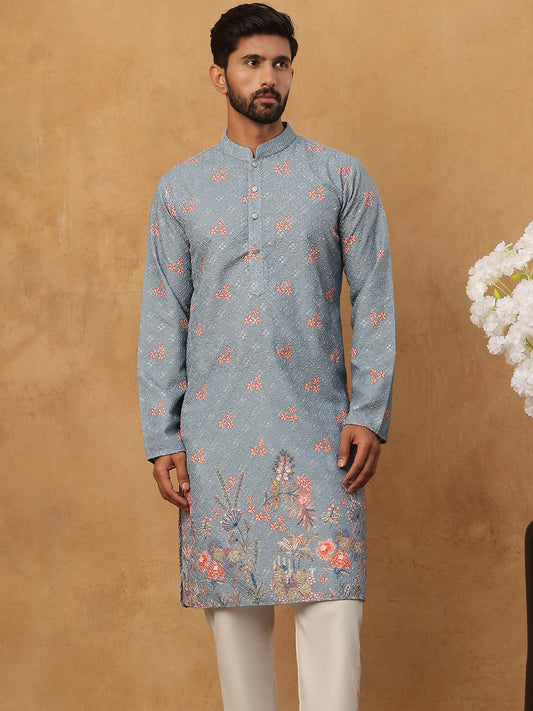 Festive Cotton Blend Printed Kurta (65KO 5428 Blue ) [FF] [Q-11-14]