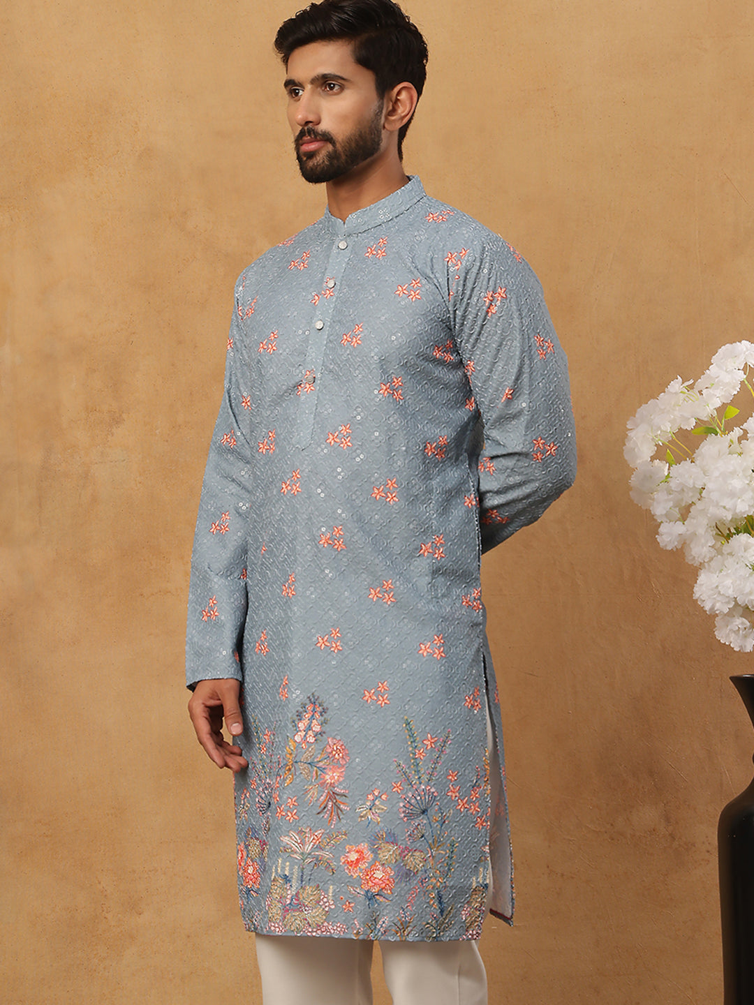 Festive Cotton Blend Printed Kurta (65KO 5428 Blue ) [FF] [Q-11-14]