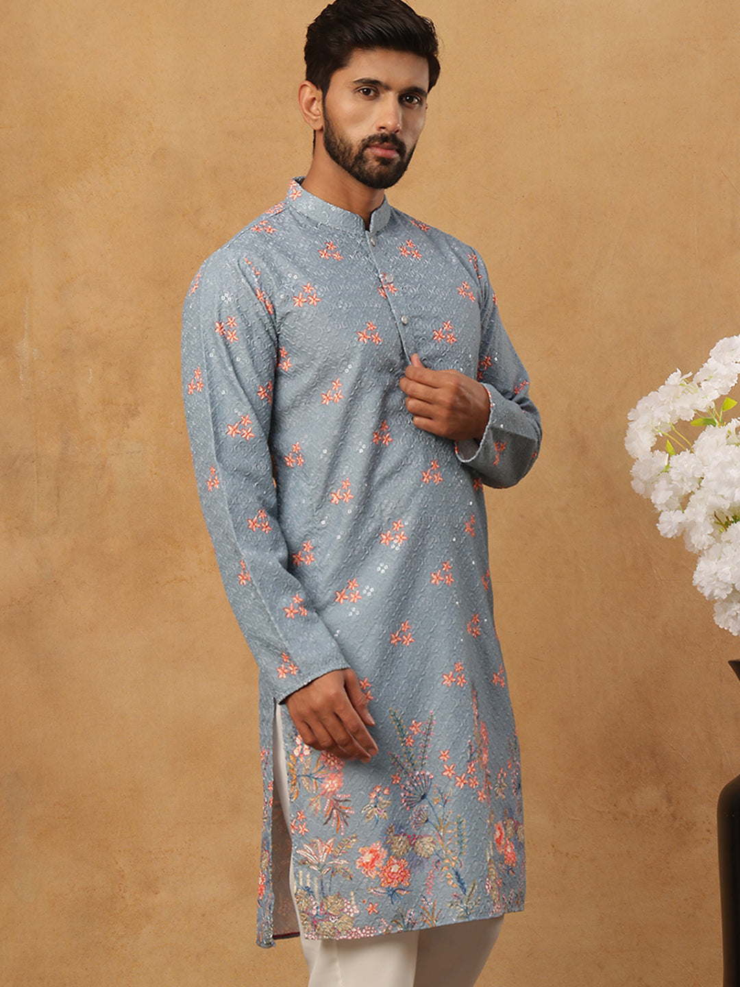 Festive Cotton Blend Printed Kurta (65KO 5428 Blue ) [FF] [Q-11-14]