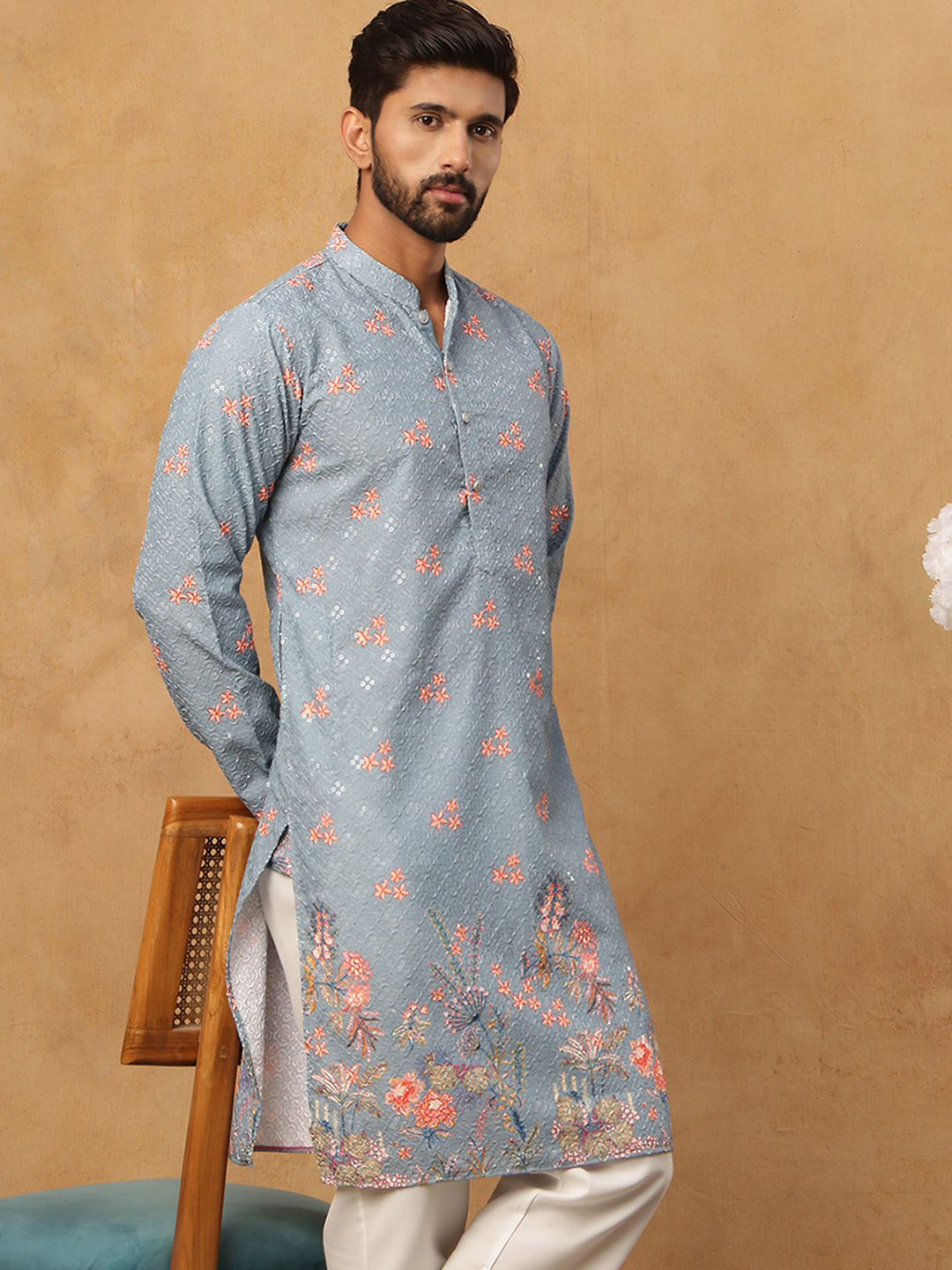 Festive Cotton Blend Printed Kurta (65KO 5428 Blue ) [FF] [Q-11-14]