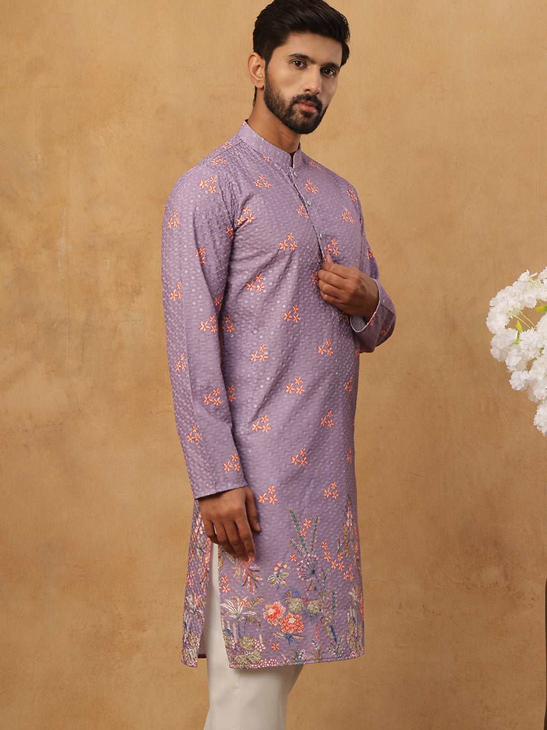 Festive Cotton Blend Printed Kurta (65KO 5428 Purple ) [FF] [Q-11-14]