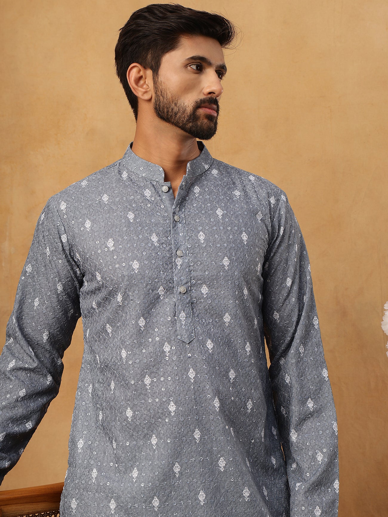 Festive Cotton Blend Printed Kurta (65KO 5429 Grey ) [FF] [Q-11-14]