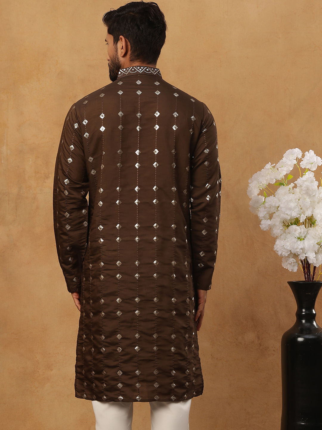 Festive Silk Blend Sequin Work Kurta (65KO 5430 Brown ) [FF] [A-1-4]